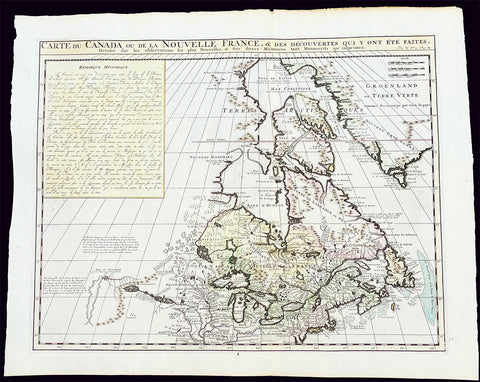1719 H. Chatelain Large Antique Map of North America Canada Great Lakes, Detroit