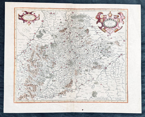 1628 Gerard Mercator & Henricus Hondius Antique Map of Duchy Wurttemberg Germany