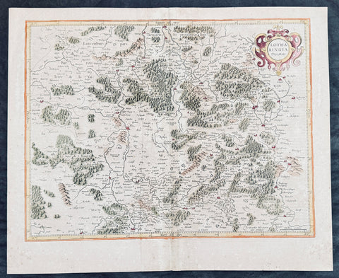 1628 Gerard Mercator Antique Map Lotharingia Region - Netherlands Germany France