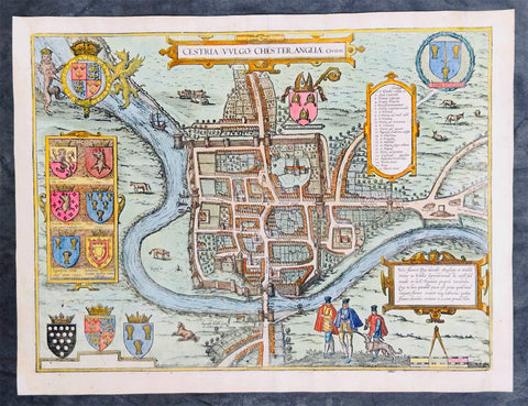 1574 Braun & Hogenberg Antique Map View of The City of Chester, Cheshire England