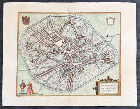 1574 Braun & Hogenberg Antique Map City View of Tienen, Flemish Brabant, Belgium