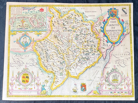 1676 John Speed Antique County Map of MonmouthShire - Beautiful Original Colour