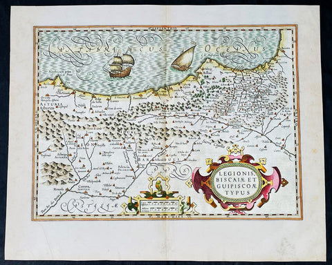1628 Henricus Hondius Antique Map of the Basque Region of Spain