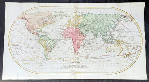 1782 Matthaus Lotter Large World Map Tracking of Cooks Voyages 1768, 1772 & 1776