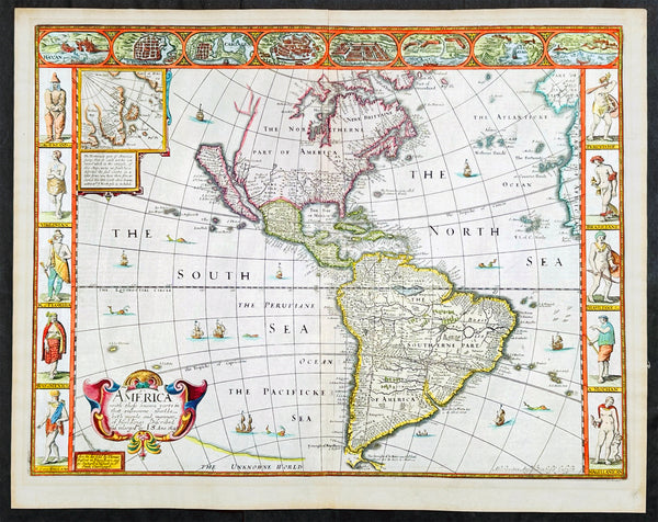 1626 (1676) John Speed Antique Map of America - Beautiful