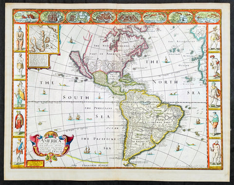 1626 (1676) John Speed Antique Map of America - Beautiful Condition