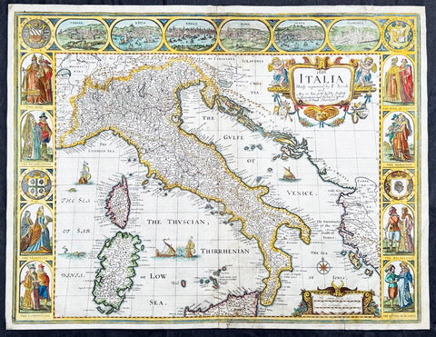 1626 (1676) John Speed Antique Map Italy Sardinia, Corsica, Sicily - Rare state