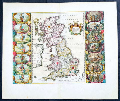 1658 Joan Blaeu Antique Heptarchy Map of Great Britain & Ireland - Magnificent