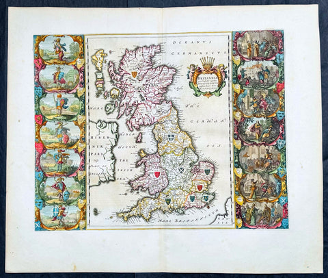 1658 Joan Blaeu Antique Heptarchy Map of Great Britain & Ireland - Magnificent