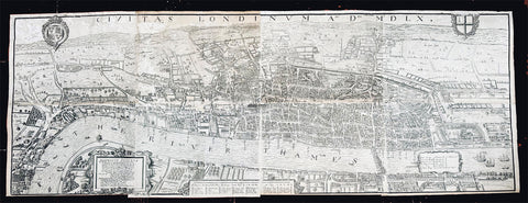 1737 George Vertue Elizabethan Map of London - The "Woodcut" or Ralph Agas Map, 1560