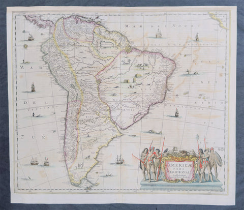 1639 Henricus Hondius Large Antique Map of South America - Beautiful