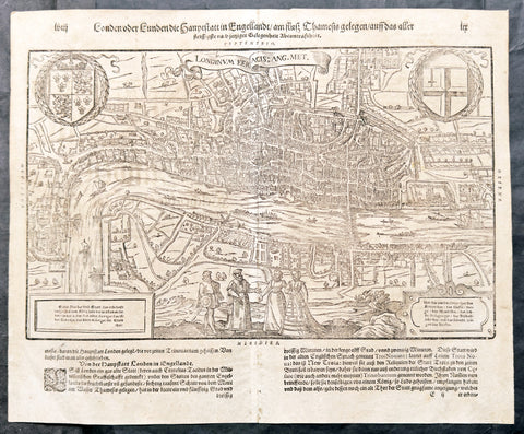 1598 Sebastian Munster Rare Antique Map - Birds Eye View of London, England