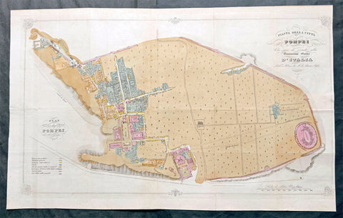 1841 Ferdinando Artaria Early Antique Map of The Lost City of Pompeii, Italy