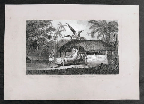 1784 James Cook & John Webber Antique 1st Edition Print Preserved Body Chief Tee Matavai Bay Tahiti, 1777