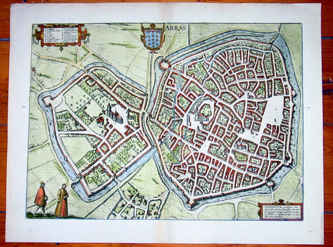 1575 Braun & Hogenberg Large Antique Map of the City of Arras, France