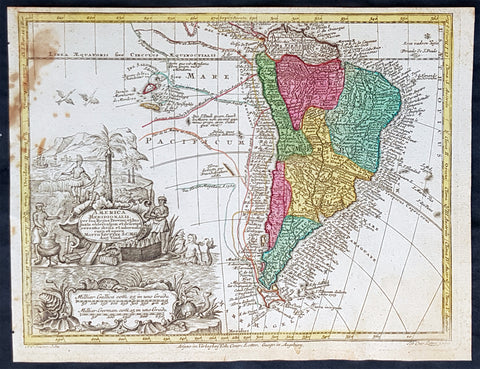1744 Georg Mattaus Seutter Antique Map of South America