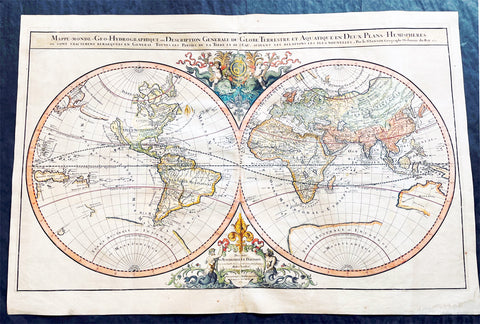 1691 Alexis Hubert Jaillot Large Antique Twin Hemisphere World Map, California Island