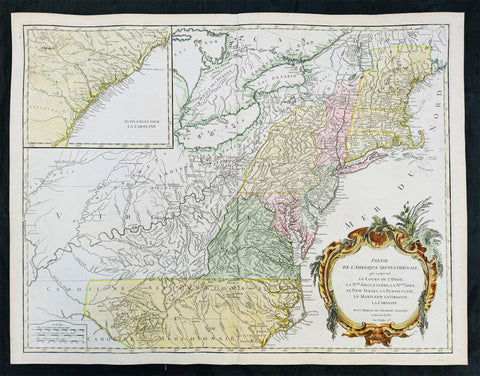 1755 (1768) Robert De Vaugondy Large Antique 2nd edition Map of Colonial United States