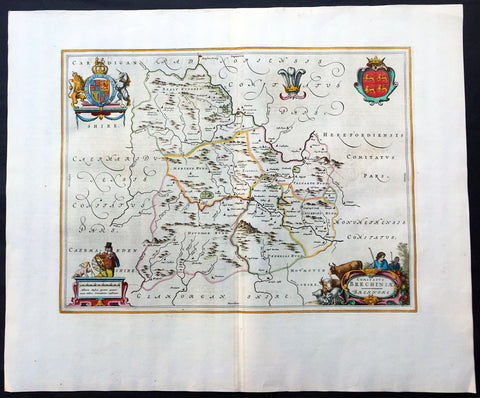 1664 Blaeu Large Antique Map of The Welsh County of Breknock