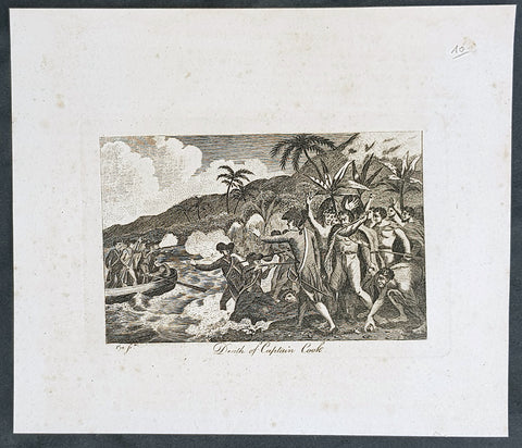 1799 Charles Pye Antique Print of The Death of Captain James Cook in Hawaii 1779