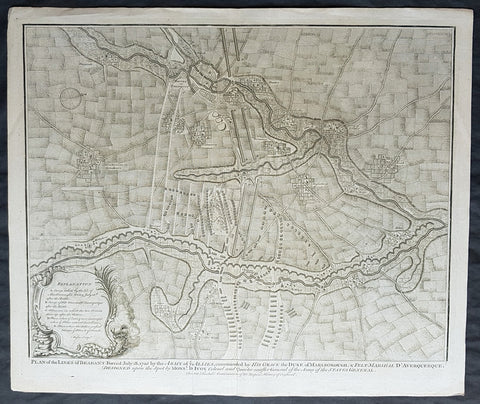1745 Tindal Original Antique Map Plan of the Battle of Elixheim, Brabant in 1705