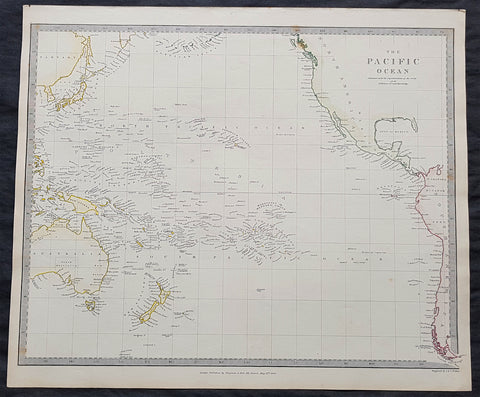 1840 SDUK Antique Map of The Pacific Ocean, North America, Japan, Australia, New Zealand