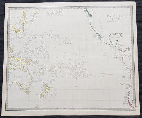 1840 SDUK Antique Map of The Pacific Ocean, North America, Japan, Australia, New Zealand