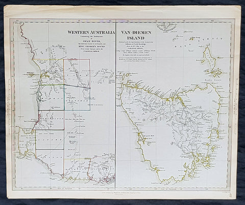 1833 SDUK Antique Map of Western Australia & Van Diemens Island, Tasmania