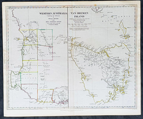 1833 SDUK Antique Map of Western Australia & Van Diemens Island, Tasmania
