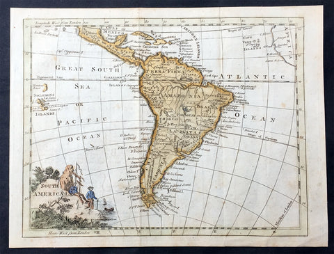 1754 Thomas Jefferys Old, Antique Map of South America
