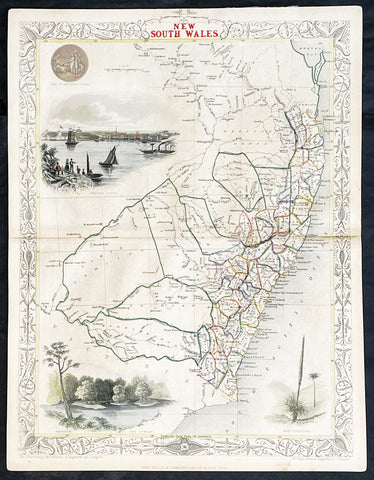 1851 John Tallis Antique Map of New South Wales, Australia
