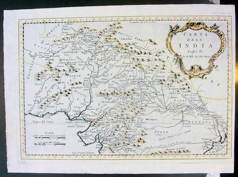 1755 Bellin Original Antique Map Northern India, Pakistan, Tibet & Afghanistan