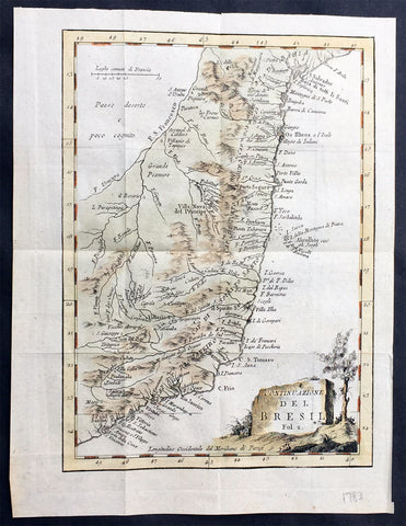 1765 Nicolas Bellin Original Antique Map of Brazil, San Salvador to Sao Paulo