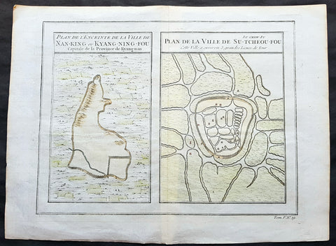 1755 Prevost & Schley Antique Map, View of Nanking or Nanjing in Jiangsu, China