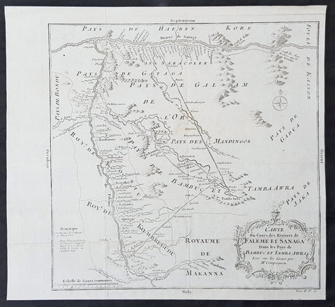 1755 Bellin Antique Map Western Mali, Senegal and Niger Rivers in West Africa