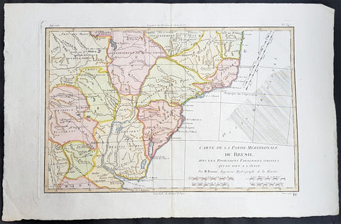 1780 Rigobert Bonne Antique Map Southern Brazil, Uruguay, River Plate Argentina
