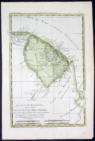 1780 Rigobert Bonne Antique Map of South America French Guiana, Suriname, Guyana