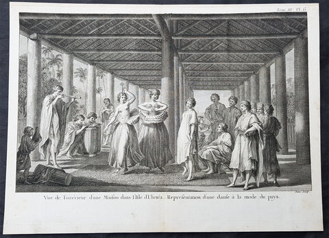 1785 Capt Cook Antique Print of Dancing Girls & Musicians Raiatea Island in 1777