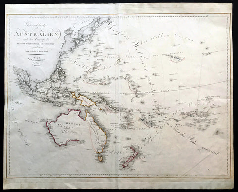 1815 Swoboda & Hartl Large Old, Antique Map of Australia, Ulimaroa New Zealand - Rare