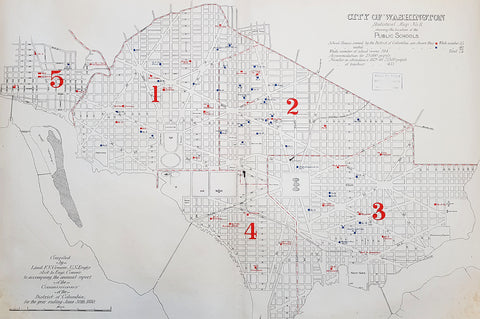 1880 Greene Large Antique Map Location of The Public Schools in Washington DC