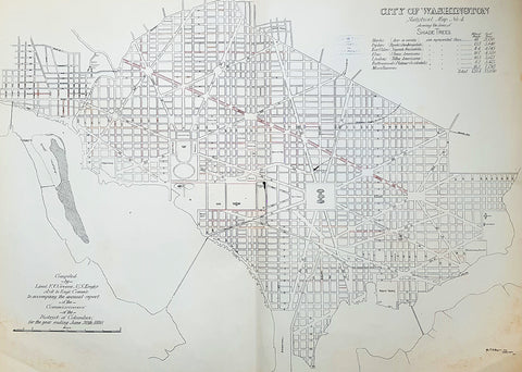 1880 F V Greene Large Antique Map Lines of Planted Trees in Washington DC