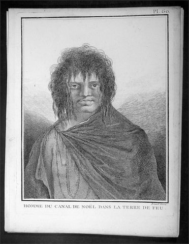 1778 Capt Cook Antique Print Portrait of a Man of Terra del Fuego, Chile in 1774