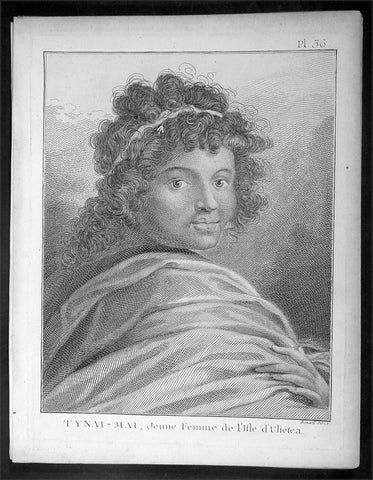 1778 Capt. Cook Antique Print of Princess Tynai-Mai of Raiatea Island in 1773