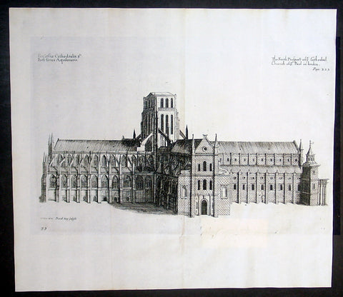 1683 Daniel King & William Dugdale Antique Print of Old St Pauls Cathedral London - Pre Great Fire