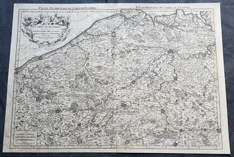 1692 Alexis Jaillot Large Antique Map Flanders Region of Netherlands & Belgium
