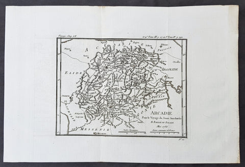1782 Du Bocage & Barthelemy Antique Map of Arcadia Peloponnese, Greece - Tripoli