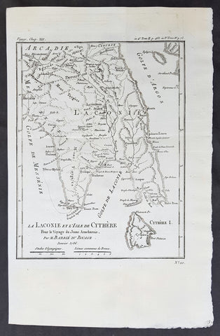 1785 Du Bocage & Barthelemy Antique Map of Laconia Peloponnese, Greece
