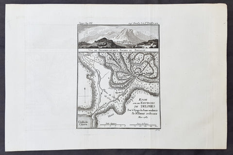 1787 Du Bocage & Barthelemy Antique Map & View of Delphi & Mt Parnassus, Greece