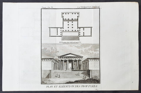 1787 Du Bocage & Barthelemy Antique Print & Plan of a Greek Propylaea or Gateway
