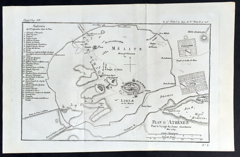 1784 Du Bocage Large Antique Map Plan of The City of Athens, Greece